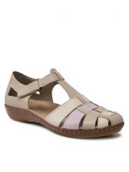Rieker Sandały 45869-60 Beżowy. Brązowe sandały Rieker, bez wzorów, ze skóry, bez obcasa, na płaskiej podeszwie, bez zapięcia. Za 339.99 zł.
