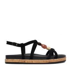 Sandały JENNY. Czarne sandały Jenny, bez wzorów, bez obcasa, na płaskiej podeszwie, bez zapięcia. Za 119.99 zł.