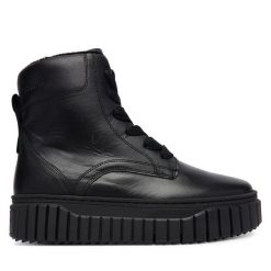 Botki Tamaris. Czarne botki Tamaris, bez wzorów, bez obcasa, na płaskiej podeszwie, bez zapięcia. Za 509.99 zł.