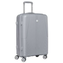 Duża walizka podróżna w szarym kolorze z wodoodporną skorupą Peterson PTN PP-09-W. Szare walizki Peterson, bez wzorów, duże. Za 195.99 zł.