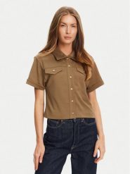Tommy Hilfiger Koszula Gold Button WW0WW44626 Brązowy Regular Fit. Brązowe koszule TOMMY HILFIGER, xxl, bez wzorów, z bawełny, bez kołnierzyka, bez ramiączek. Za 339.99 zł.