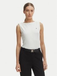 Tommy Hilfiger Top WW0WW47807 Écru Slim Fit. Topy TOMMY HILFIGER, l, bez wzorów, z wiskozy, bez kołnierzyka, bez ramiączek. Za 249.99 zł.