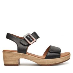 Sandały Remonte. Czarne sandały Remonte, bez wzorów, bez obcasa, na słupku, bez zapięcia. Za 369.99 zł.