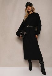 Czarna Pudełkowa Sukienka z Wiskozą i Półgolfem Salindra. Czarne sukienki Renee, bez wzorów, z wiskozy, eleganckie, bez kołnierzyka, bez ramiączek, midi, kopertowe. Za 119.99 zł.
