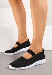 Czarne Wsuwane Tenisówki z Ozdobnym Paskiem i Perforacją Zelsedi. Czarne trampki Born2be, bez wzorów, z jeansu, bez zapięcia. Za 39.99 zł.