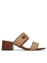 Nine West Klapki 2560-01 Beżowy. Brązowe klapki Nine West, bez wzorów, z materiału, bez obcasa. Za 199.99 zł.