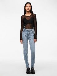 Pieces Dżinsy "Dana" - Skinny fit - w kolorze błękitnym rozmiar: L/L30. Niebieskie jeansy Pieces, l, z aplikacjami, z podwyższonym stanem. Za 83.62 zł.