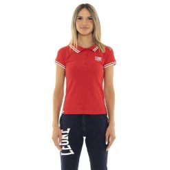 Koszulka polo na czas wolny na co dzień. Czerwone koszulki polo LEONE 1947 APPAREL, bez wzorów, z bawełny, bez kołnierzyka, bez ramiączek. W wyprzedaży za 98.51 zł.