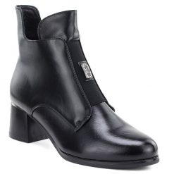 Botki damskie ocieplane na klocku czarne Potocki SZ12868. Czarne botki POTOCKI, bez wzorów, z materiału, bez obcasa, bez zapięcia. Za 169.99 zł.