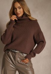 Brązowy Golf z Domieszką Wiskozy i Kaszmiru Azivara. Brązowe golfy Renee, l, z aplikacjami, z jeansu, bez ramiączek. Za 149.99 zł.