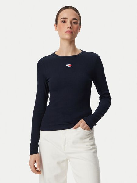 Tommy Jeans Bluzka DW0DW20178 Granatowy Slim Fit. Niebieskie bluzki Tommy Jeans, l, bez wzorów, z bawełny, bez kołnierzyka, bez ramiączek. Za 189.99 zł.