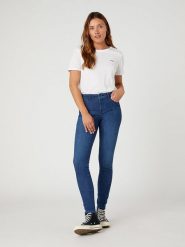 Wrangler Dżinsy "Good life" - Skinny fit - w kolorze granatowym rozmiar: W32/L32. Niebieskie jeansy Wrangler, l, z aplikacjami, z podwyższonym stanem. Za 158.47 zł.