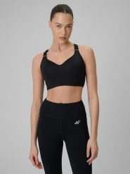 4F Biustonosz treningowy z wysokim wsparciem damski - czarny L. Czarne bielizna sportowa 4f, l, bez wzorów, z gumy. Za 179.99 zł.
