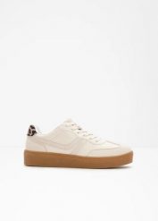 Sneakersy na platformie w stylu retro. Czarne obuwie sportowe bonprix, bez zapięcia. Za 127.99 zł.