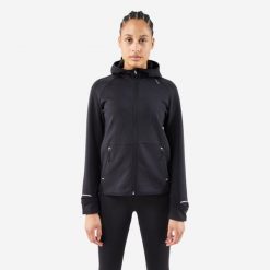 Bluza do biegania damska Kiprun Run 500 Warm ocieplana. Niebieskie bluzy KIPRUN, na zimę, l, bez wzorów, z materiału, bez kaptura. Za 99.99 zł.