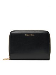Calvin Klein Mały Portfel Damski Ck Medium Flap Zip Around LV04F1075G Czarny. Czarne portfele Calvin Klein, bez wzorów, ze skóry. Za 299.99 zł.