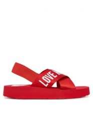LOVE MOSCHINO Sandały JA16214G0MIX5500 Czerwony. Czerwone sandały Love Moschino, bez wzorów, z materiału, bez obcasa, na płaskiej podeszwie, bez zapięcia. Za 609.99 zł.