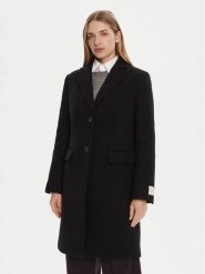 Calvin Klein Płaszcz wełniany LV044D558G Czarny Slim Fit. Czarne płaszcze Calvin Klein, na zimę, m, bez wzorów, z wełny, bez kaptura. Za 1,499.00 zł.