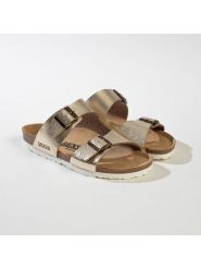 BACKSUN Klapki w kolorze złotym rozmiar: 40. Żółte klapki Backsun, bez wzorów, z materiału, z otwartym noskiem, bez obcasa. Za 130.99 zł.