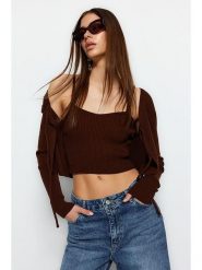 Trendyol 2-częściowy zestaw w kolorze brązowym rozmiar: S. Brązowe swetry Trendyol, s, bez wzorów, prążkowane, bez ramiączek. Za 60.99 zł.