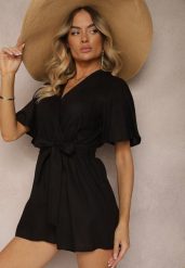 Czarny Kopertowy Kombinezon z Bawełny Wiązany w Talii Materiałowym Paskiem Vikly. Czarne sukienki Renee, na co dzień, l, bez wzorów, z bawełny, eleganckie, bez kołnierzyka, bez ramiączek, kopertowe. Za 64.99 zł.