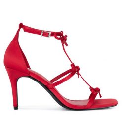 Sandały JENNY. Czerwone sandały Jenny, bez wzorów, bez obcasa, na szpilce, bez zapięcia. Za 149.99 zł.