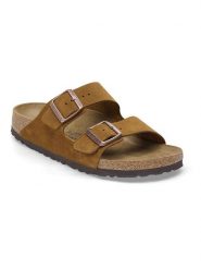 Birkenstock Skórzane klapki "Arizona" w kolorze jasnobrązowym rozmiar: 36. Brązowe klapki Birkenstock, bez wzorów, ze skóry, bez obcasa. Za 369.95 zł.