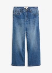 Jeansy wide leg, średni stan. Czarne jeansy bonprix, bez wzorów. Za 124.99 zł.