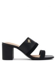 Tommy Hilfiger Klapki Leather & Suede Block Heel Mule FW0FW08530 Czarny. Czarne klapki TOMMY HILFIGER, bez wzorów, ze skóry, bez obcasa. Za 369.99 zł.