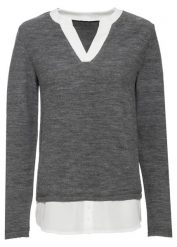 Cienki sweter z koszulową wstawką. Czerwone swetry bonprix, bez wzorów, bez ramiączek. Za 114.99 zł.