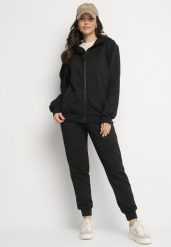 Czarny Komplet Dresowy Bluza z Kapturem i Joggery Rerialda. Czarne bluzy Born2be, l, bez wzorów, z dresówki, z kapturem. Za 139.99 zł.