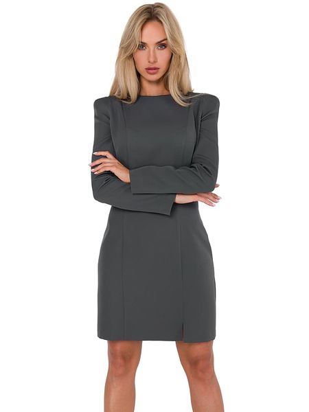 Made of emotion Sukienka w kolorze antracytowym rozmiar: XL. Czarne sukienki Made Of Emotion, na co dzień, xl, bez wzorów, bez kołnierzyka, bez ramiączek, midi, proste. Za 184.99 zł.