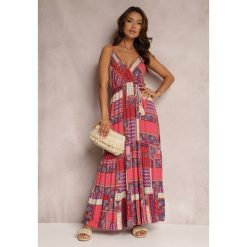 Bordowa Sukienka Grehan. Czerwone sukienki Renee, l, z aplikacjami, boho, bez kołnierzyka, bez ramiączek, maxi, kopertowe. Za 84.99 zł.
