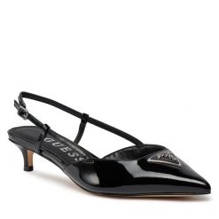 Sandały Guess. Czarne sandały Guess, z aplikacjami, bez obcasa, na szpilce, bez zapięcia. Za 419.99 zł.