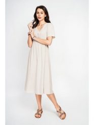 Le Jardin du Lin Sukienka w kolorze kremowym rozmiar: 36. Brązowe sukienki Le jardin du lin, bez wzorów, klasyczne, bez kołnierzyka, bez ramiączek, midi. Za 114.95 zł.