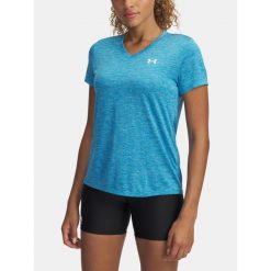Koszulka Damska Sportowa Under Armour Tech Ssv-Twist. Niebieskie koszulki sportowe Under Armour, bez wzorów, bez ramiączek, na fitness i siłownię. W wyprzedaży za 48.60 zł.