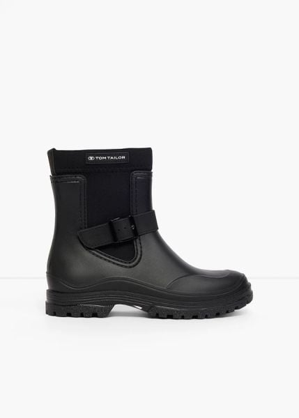 Kalosze Tom Tailor z elastyczną wstawką. Czarne botki bonprix, bez wzorów. Za 219.99 zł.