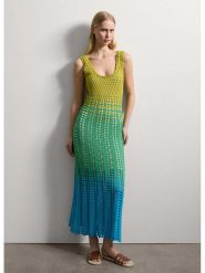 STEFANEL Sukienka w kolorze zielono-niebiesko-limonkowym rozmiar: S. Zielone sukienki Stefanel, na co dzień, s, bez wzorów, z bawełny, bez kołnierzyka, bez ramiączek, maxi, proste. Za 304.99 zł.