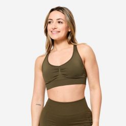 Stanik sportowy Decathlon. Brązowe bielizna sportowa DECATHLON, l, bez wzorów, ze skóry. Za 89.99 zł.