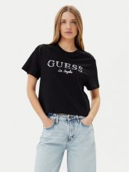 Guess T-Shirt V5GI09 K9RM1 Czarny Regular Fit. Czarne t-shirty Guess, m, z aplikacjami, z bawełny, bez kołnierzyka, bez ramiączek. Za 119.99 zł.