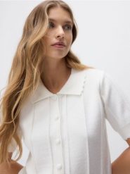 Kardigan z kołnierzem - kremowy. Białe kardigany Reserved, l, bez wzorów, z dzianiny. Za 129.99 zł.