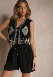 Czarne Szorty z Bawełny High Waist z Wiązaniem Filorella. Czarne szorty Renee, bez wzorów, z bawełny, z podwyższonym stanem. Za 39.99 zł.