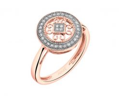 Pierścionek z różowego złota z diamentami – rozeta - 0,09 ct - próba 585. Czerwone pierścionki Apart, z diamentem, złote. Za 3,090.00 zł.