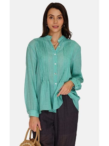 Le Jardin du Lin Lniana bluzka w kolorze turkusowym rozmiar: 34. Niebieskie bluzki Le jardin du lin, bez wzorów, ze lnu, klasyczne, bez kołnierzyka, bez ramiączek. Za 96.60 zł.