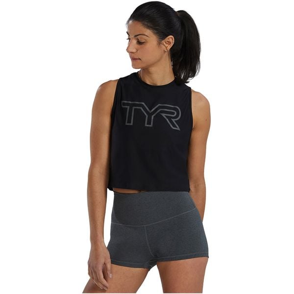 Koszulka damska TYR WMN AIRTEC CROP TNK. Czarne bluzki TYR, bez wzorów, bez kołnierzyka, bez ramiączek. Za 249.99 zł.