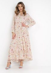 Jasnobeżowa Sukienka Phoebamia. Brązowe sukienki Born2be, l, z aplikacjami, z zamszu, klasyczne, bez kołnierzyka, bez ramiączek, maxi, rozkloszowane. Za 129.99 zł.