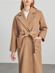 Płaszcz z wiązaniem - kremowy. Białe płaszcze Sinsay, l, bez wzorów, bez kaptura. Za 139.99 zł.