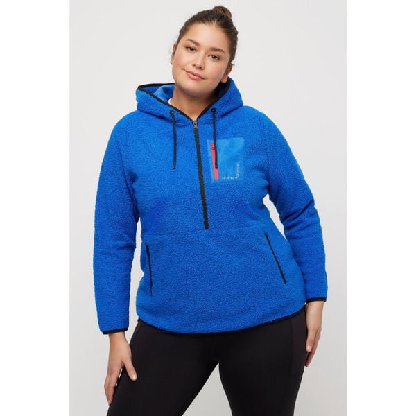 Damskie Polarowa bluza nadrukowane współrzędne zasuwane kieszenie długie rękawy. Niebieskie bluzy Ulla Popken, na zimę, plus size, bez wzorów, z materiału, bez kaptura. Za 294.99 zł.