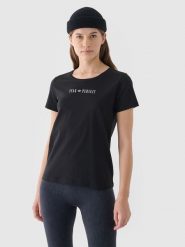 4F T-shirt regular gładki damski - czarny XS. Czarne t-shirty 4f, xs, bez wzorów, z bawełny, bez kołnierzyka, bez ramiączek. W wyprzedaży za 19.99 zł.