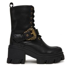 Botki Versace Jeans Couture. Czarne botki Versace Jeans Couture, bez wzorów, z jeansu, bez obcasa, na płaskiej podeszwie, bez zapięcia. Za 1,089.00 zł.